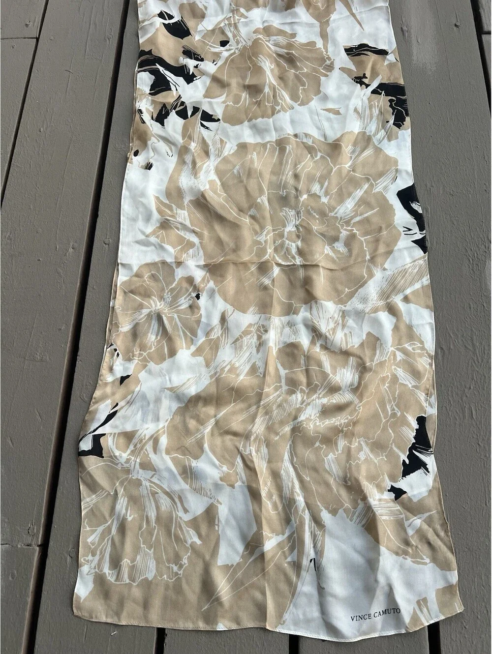 Vince Camuto Silk Rectangle/Oblong Scarf, Large Floral Cream Black 70”X17”